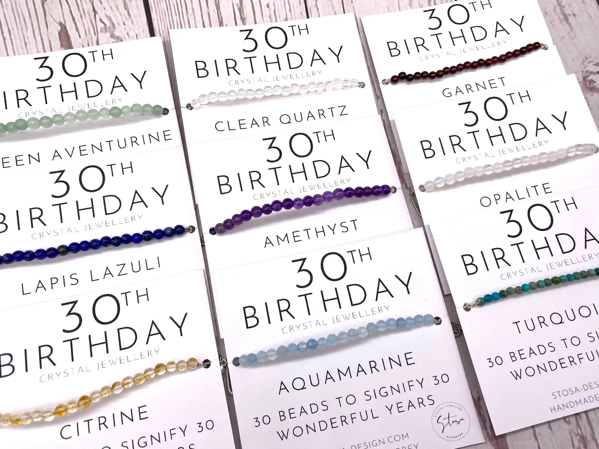 30th Birthday Bracelet Wrap - with Natural Crystals and a Paper Clip Chain