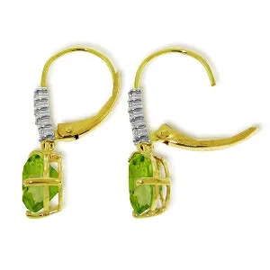 3.15 Carat 14K Solid Yellow Gold Leverback Earrings Natural Diamond Peridot