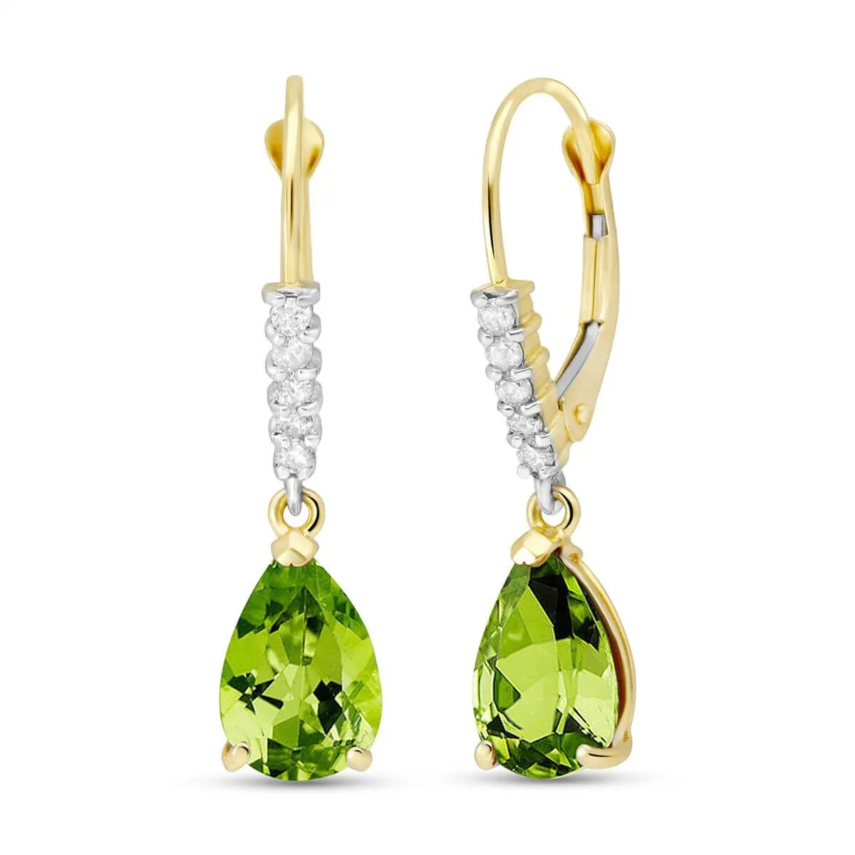 3.15 Carat 14K Solid Yellow Gold Leverback Earrings Natural Diamond Peridot