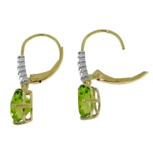 3.15 Carat 14K Solid Yellow Gold Leverback Earrings Natural Diamond Peridot