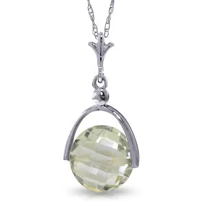 3.25 Carat 14K Solid White Gold Necklace Checkerboard Cut Green Amethyst