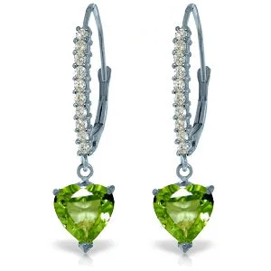 3.55 Carat 14K Solid White Gold Leverback Earrings Natural Diamond Peridot