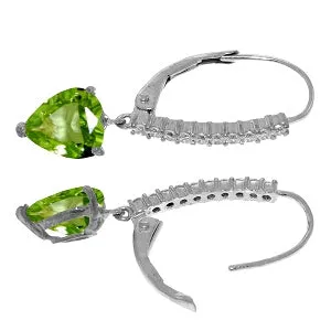 3.55 Carat 14K Solid White Gold Leverback Earrings Natural Diamond Peridot