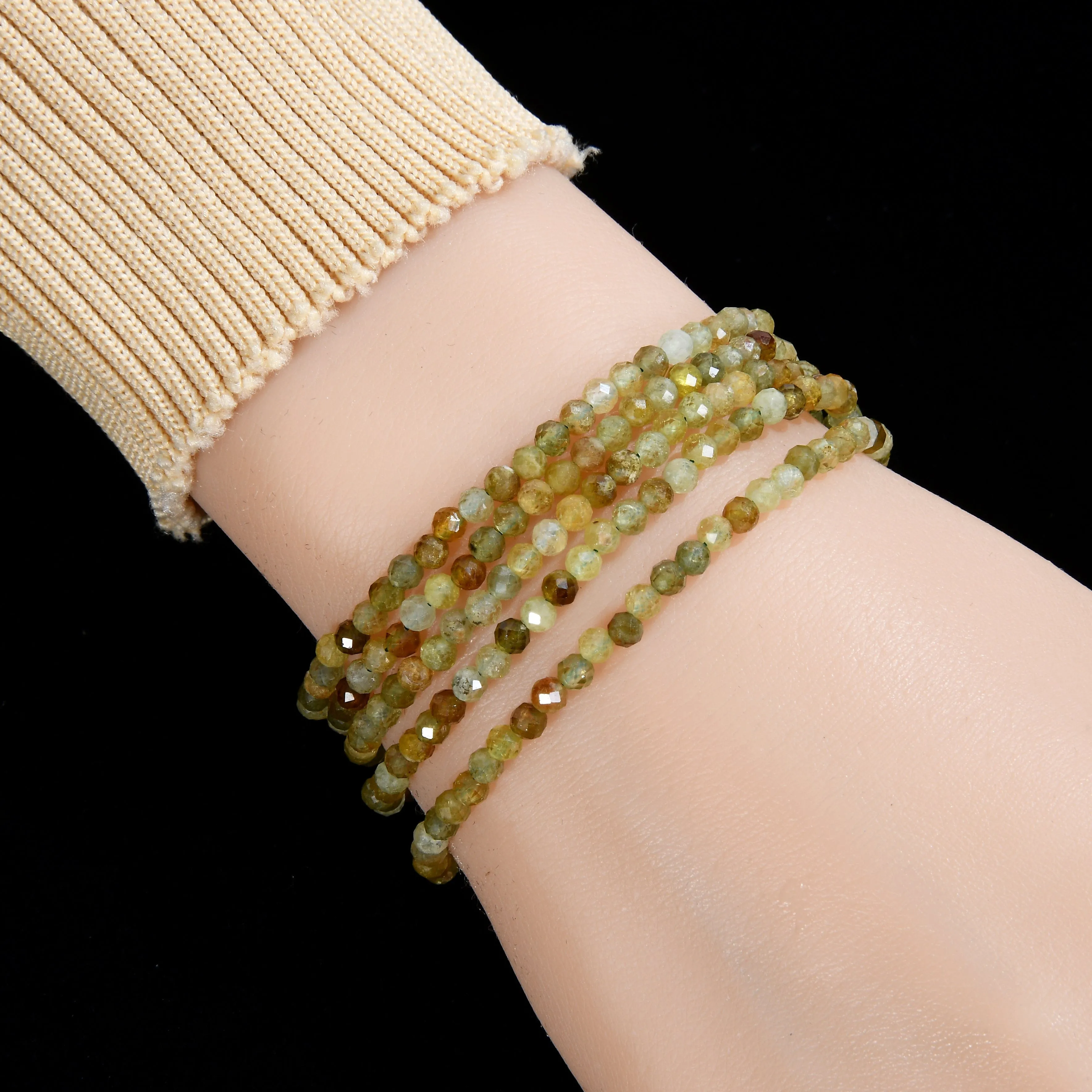 3mm Green Garnet Faceted 31" Necklace / Multi Wrap Bracelet