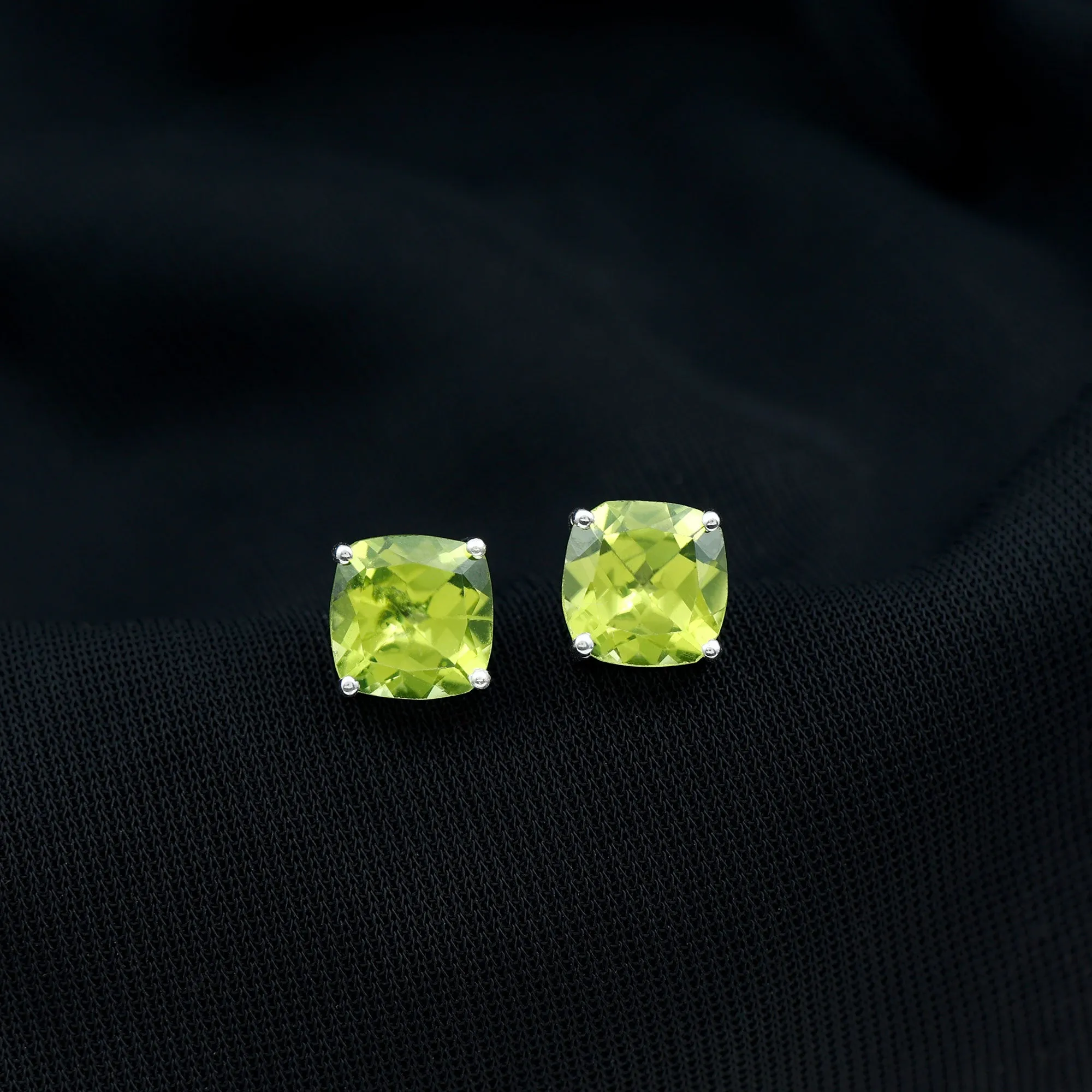 4.25 CT Cushion Cut Peridot Solitaire Stud Earrings