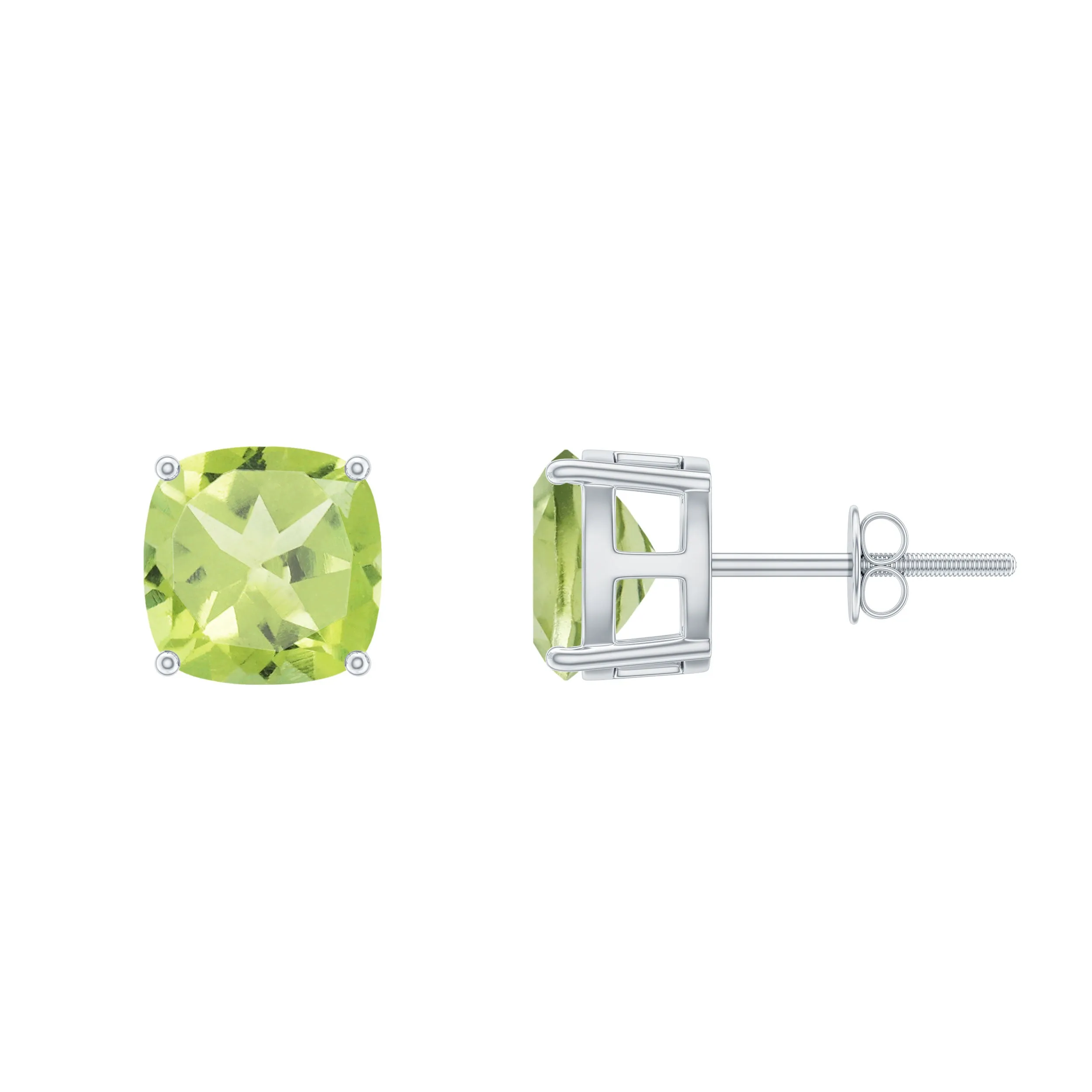 4.25 CT Cushion Cut Peridot Solitaire Stud Earrings