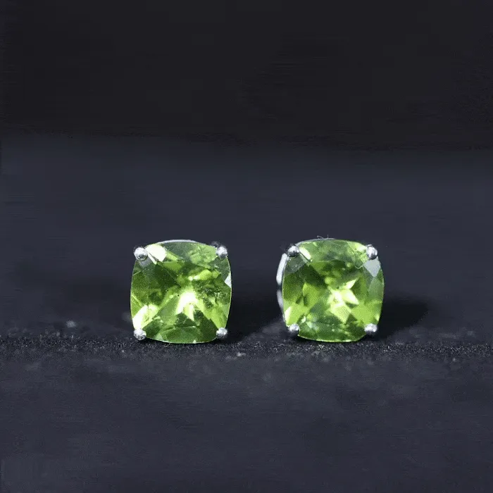 4.25 CT Cushion Cut Peridot Solitaire Stud Earrings