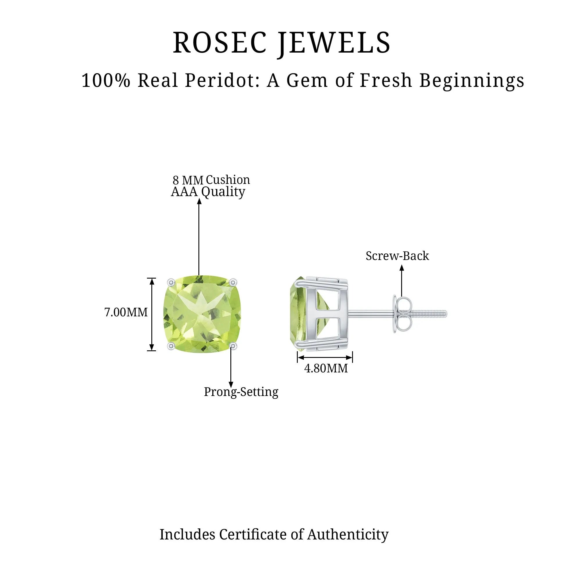 4.25 CT Cushion Cut Peridot Solitaire Stud Earrings