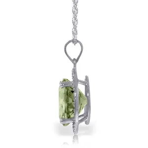 5.2 Carat 14K Solid White Gold Diamond Green Amethyst Necklace