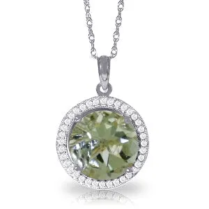 5.2 Carat 14K Solid White Gold Diamond Green Amethyst Necklace