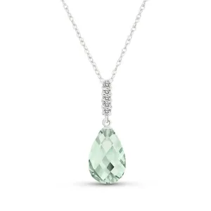 5.38 Carat 14K Solid White Gold Necklace Diamond Briolette Drop Green Amethyst