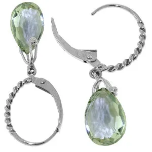 6 Carat 14K Solid White Gold Leverback Earrings Briolette Green Amethyst