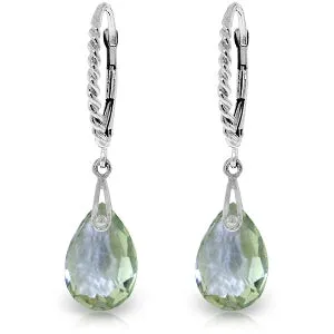 6 Carat 14K Solid White Gold Leverback Earrings Briolette Green Amethyst