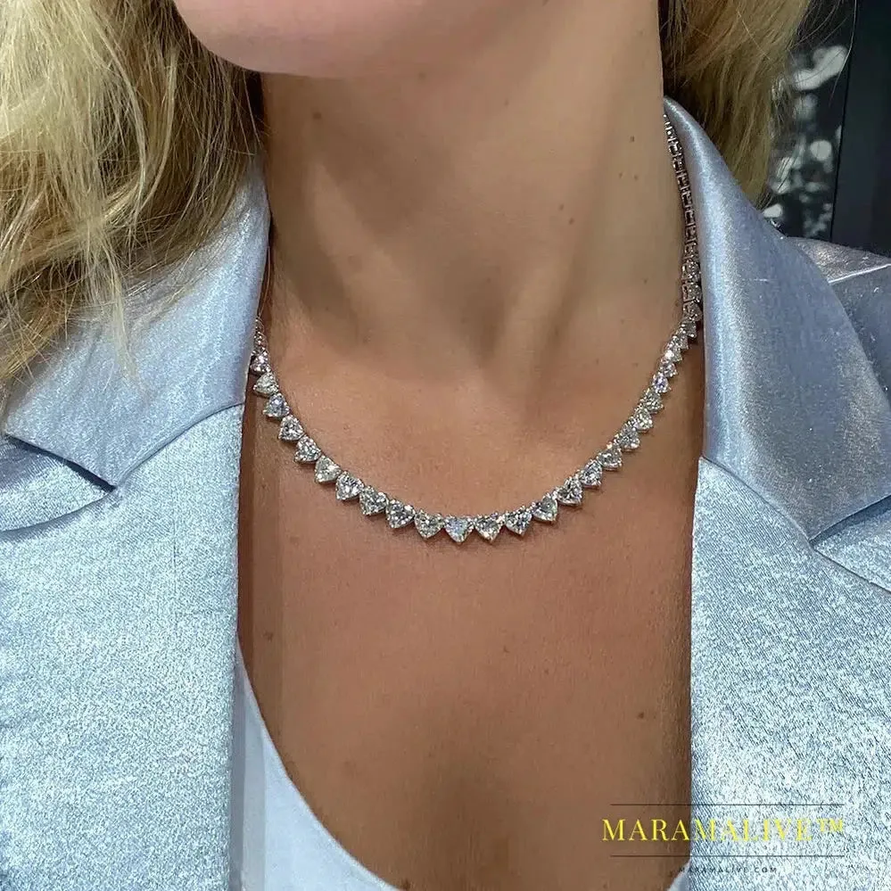 72 Carat Heart Cut Full Moissanite Diamond Necklace with Gra Certificate 925 Sterling Silver Tennis Necklaces for Women Choker