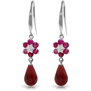 7.61 Carat 14K Solid White Gold Never Tire Of Kisses Ruby Diamond Earrings