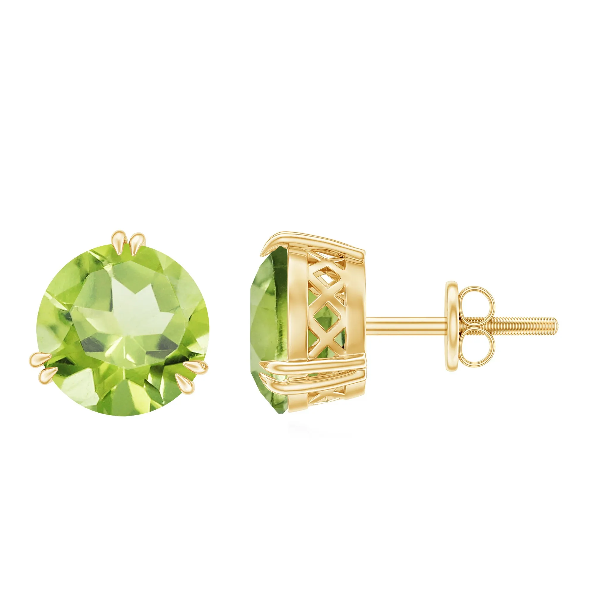 8 MM Peridot Solitaire Stud Earrings in Double Prong Setting