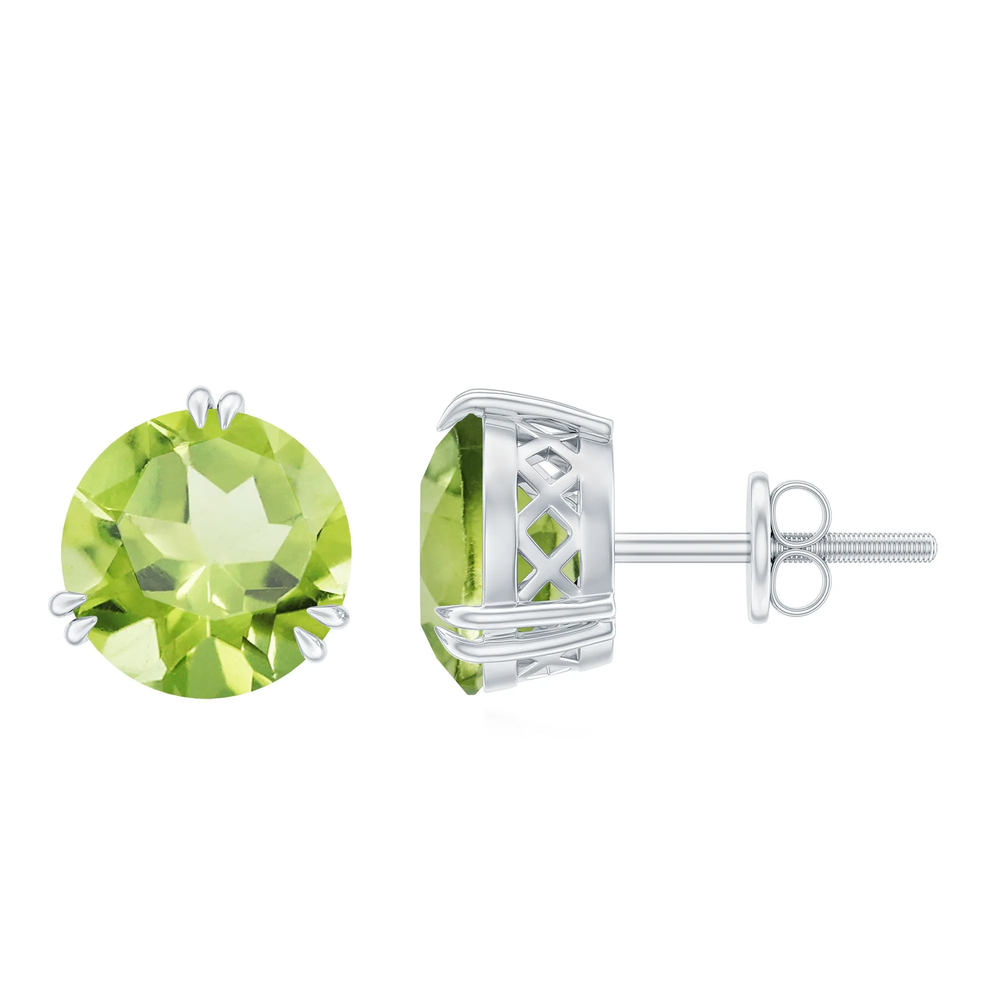 8 MM Peridot Solitaire Stud Earrings in Double Prong Setting