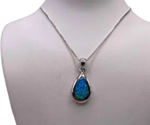 925 Sterling Silver Teardrop Opal Necklace - 18 Inch - Womens Jewelry