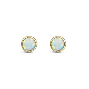 9ct Yellow Gold Opal 3mm Rubover Stud Earrings 0.13ct