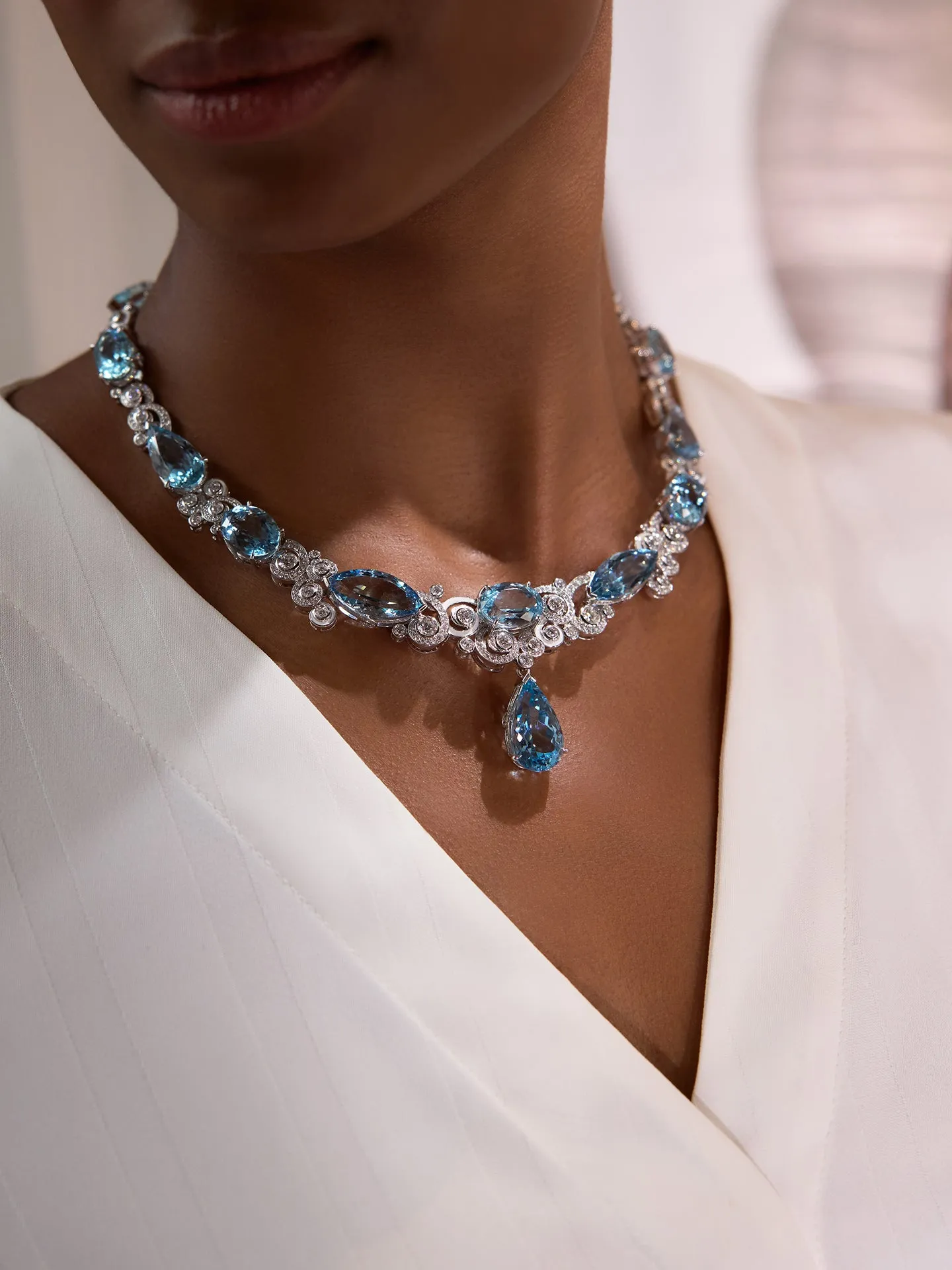 A Family Journey Geneva Aquamarine Platinum Necklace