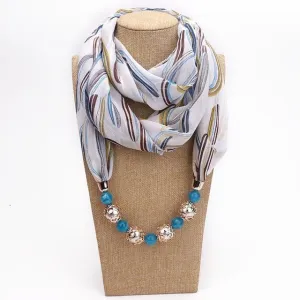 Abstract Leaves Chiffon Beaded Scarf Necklace