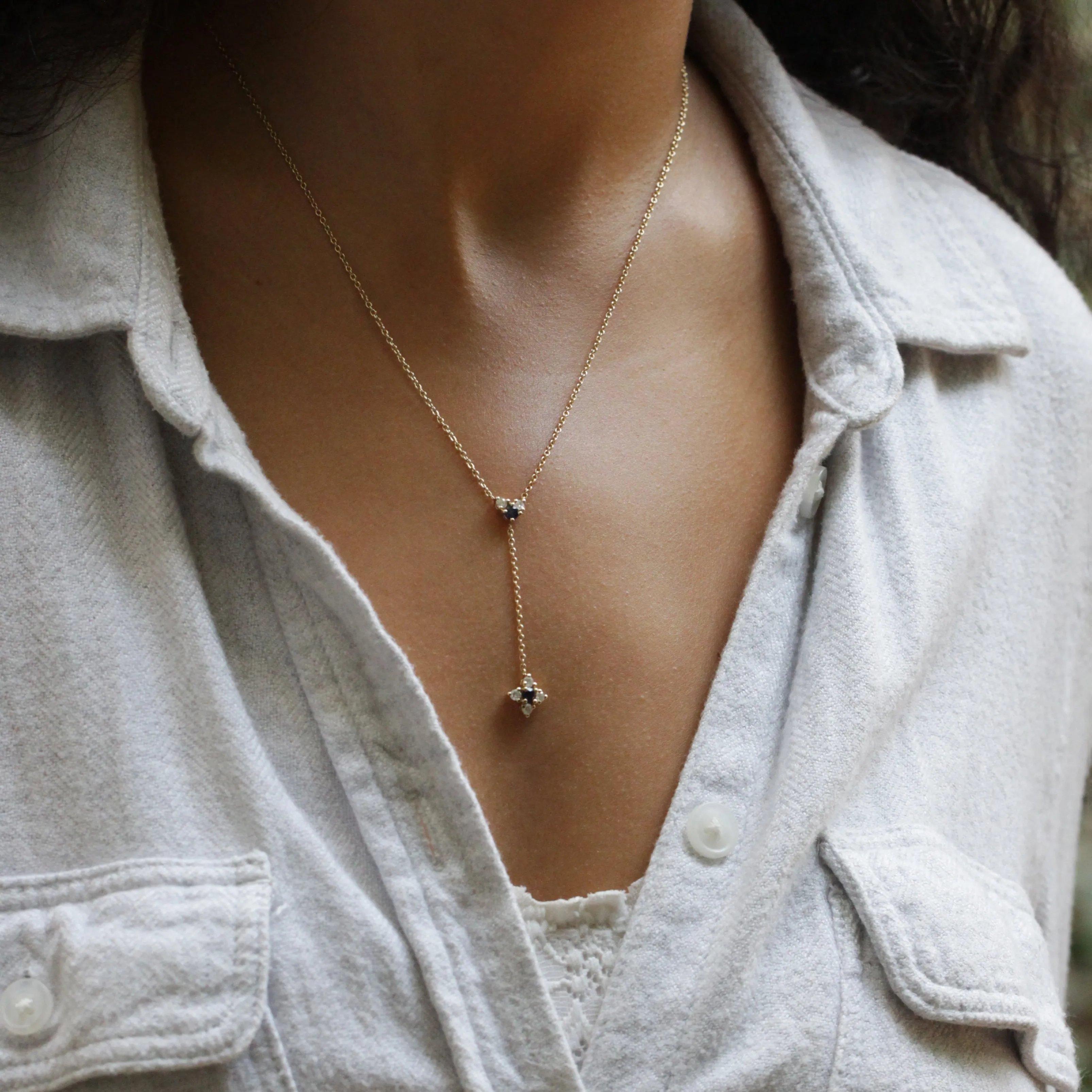 Alexandra Gold Necklace Sapphire & White Diamonds