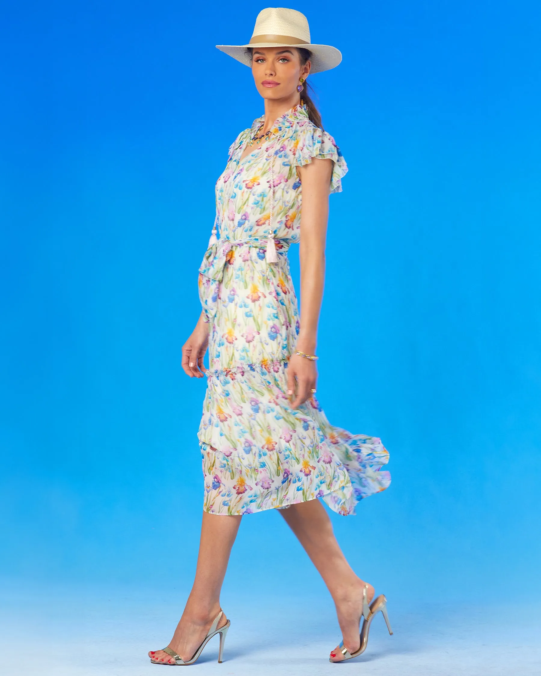 Amelie Midi Crinkle Chiffon Dress in Iris Elysian Meadow