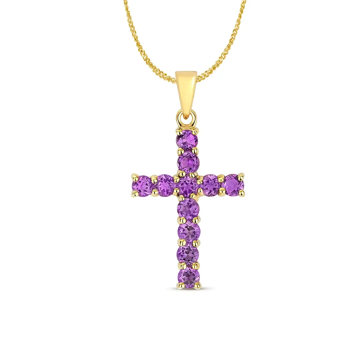 Amethyst Cross Necklace in Solid Gold