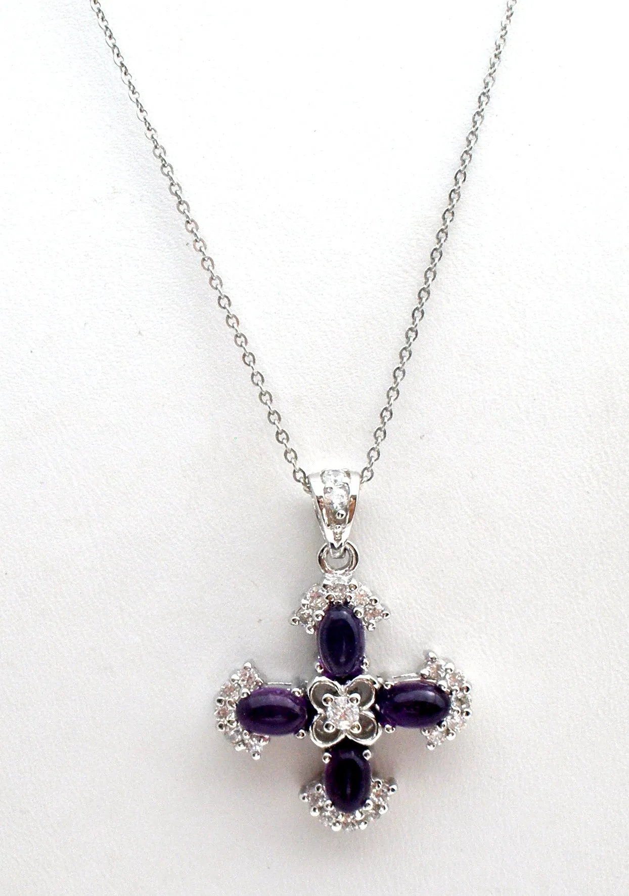 Amethyst CZ Sterling Silver Necklace 20"