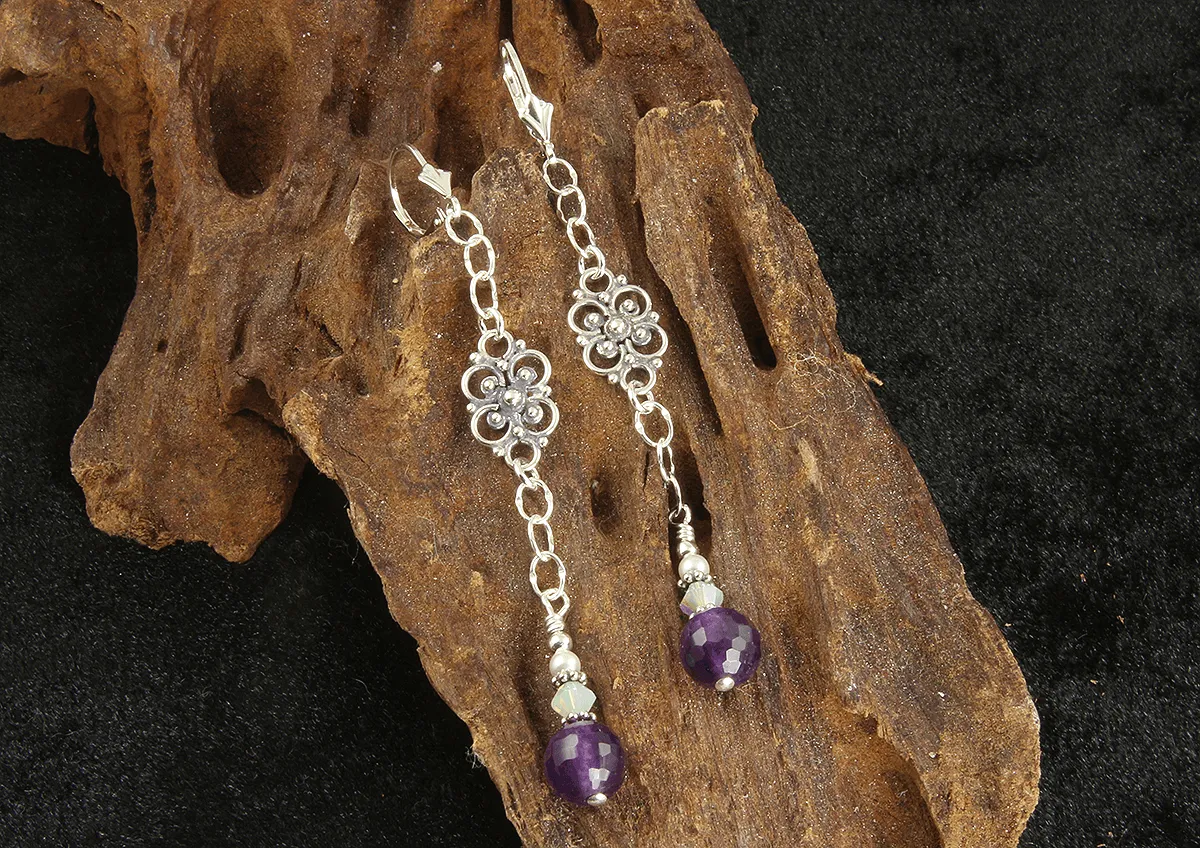 Amethyst Gemstone Crystal Beaded Earrings