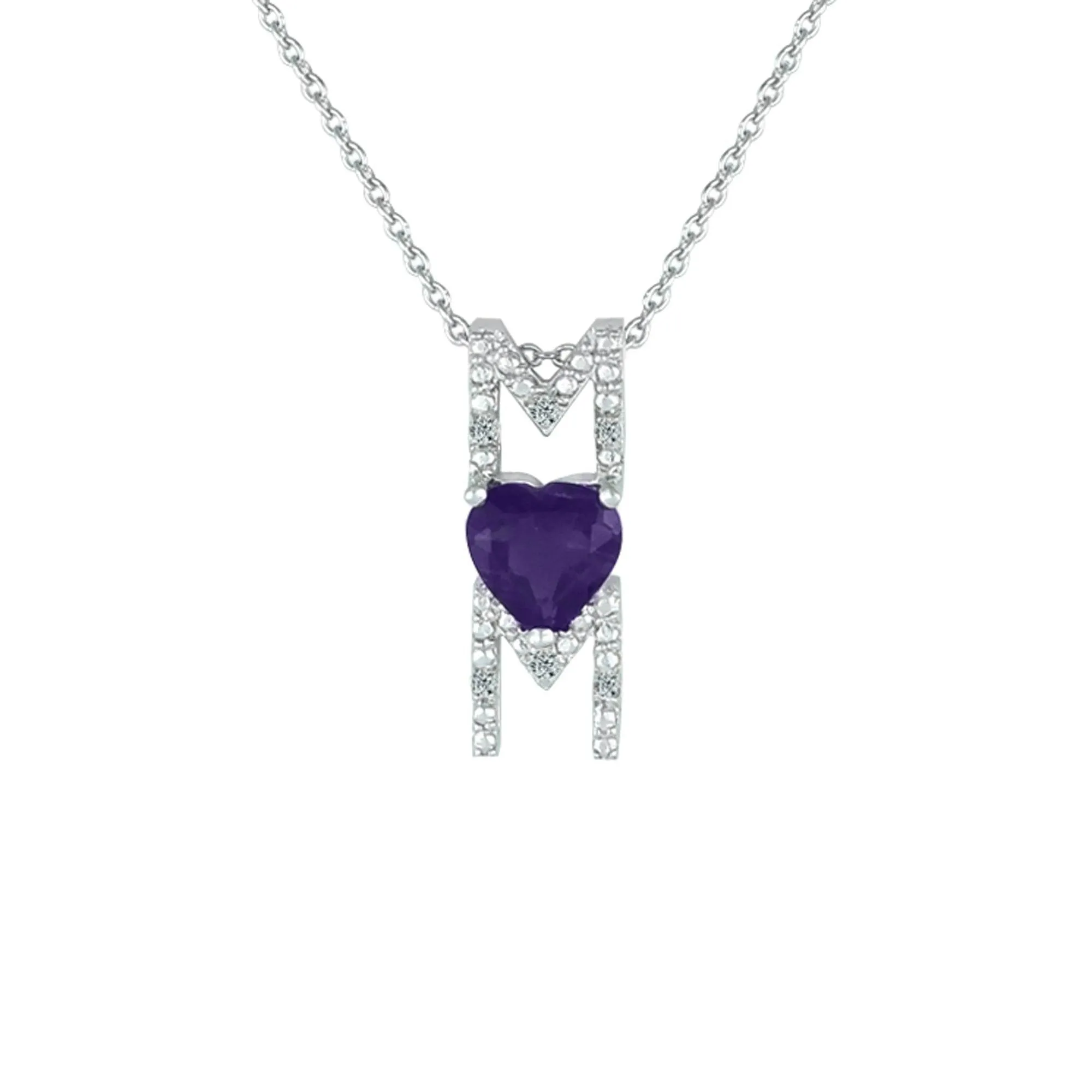 Amethyst Mom Pendant - Necklace with Amethyst Heart in Silver