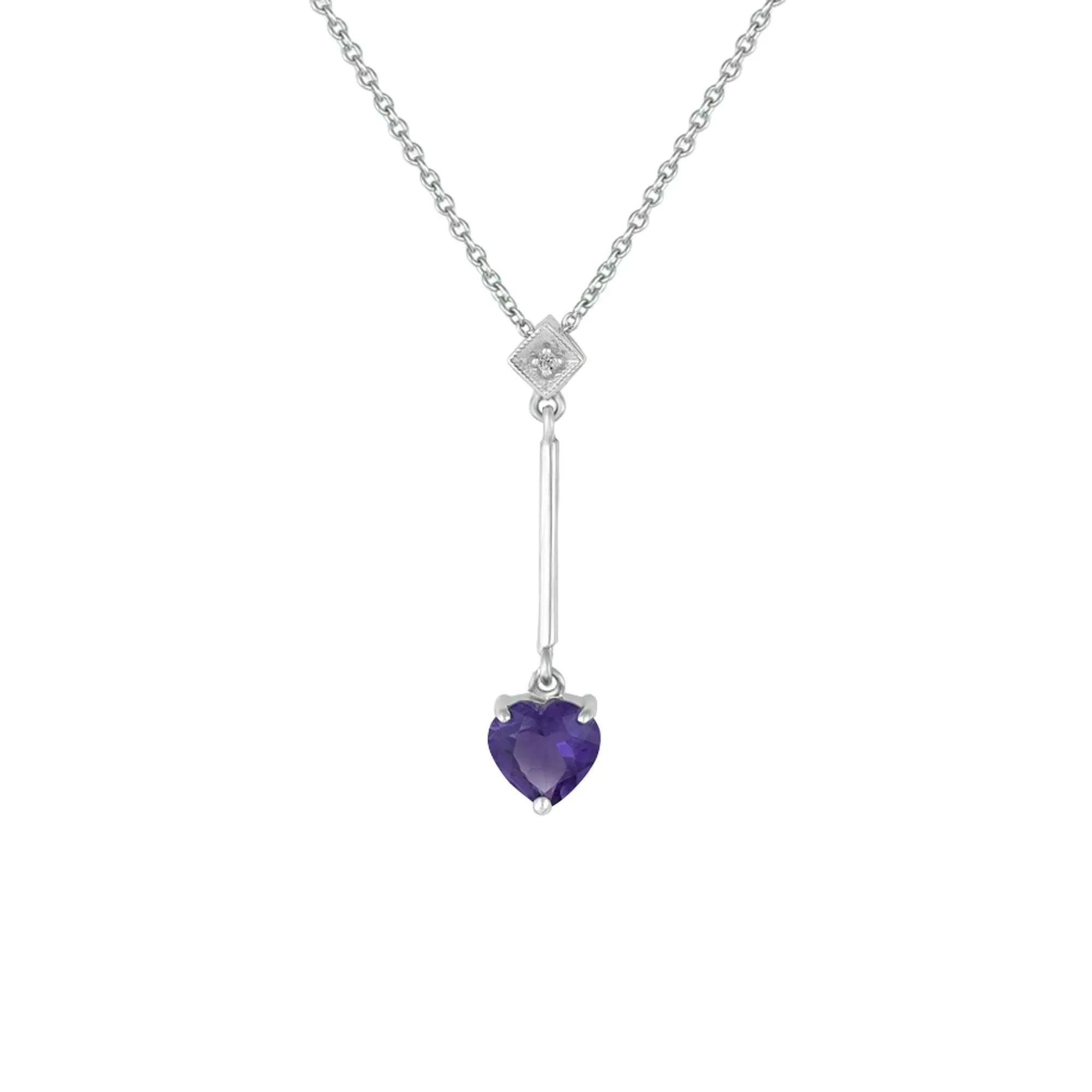 Amethyst  Necklace - Amethyst Heart & Diamond Accent Pendant