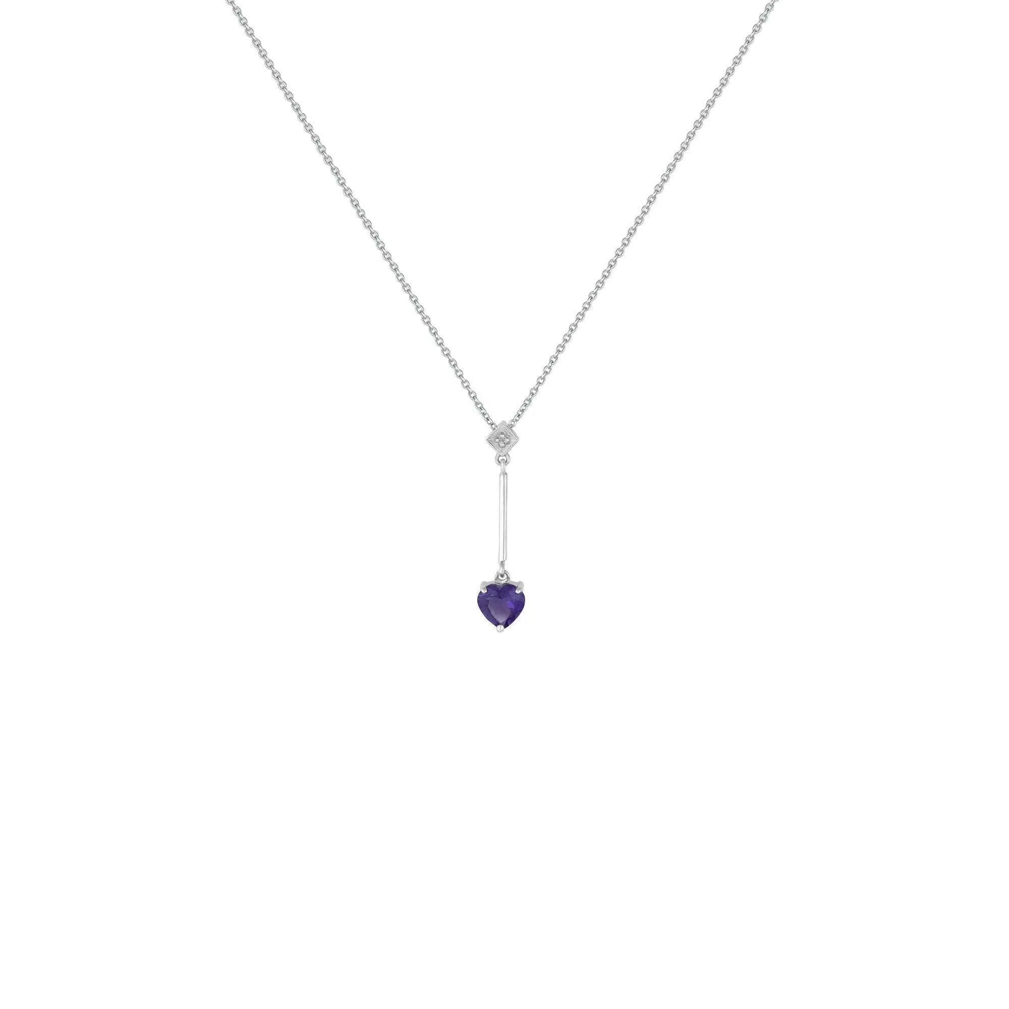 Amethyst  Necklace - Amethyst Heart & Diamond Accent Pendant