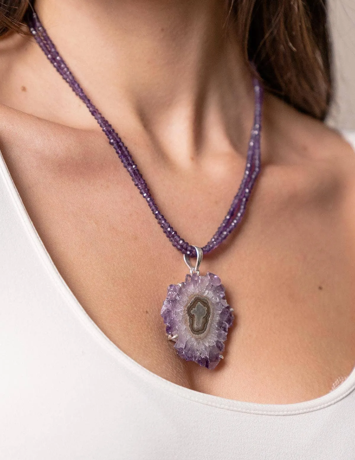 Amethyst Stalactite Gemstone Necklace - One Of A Kind