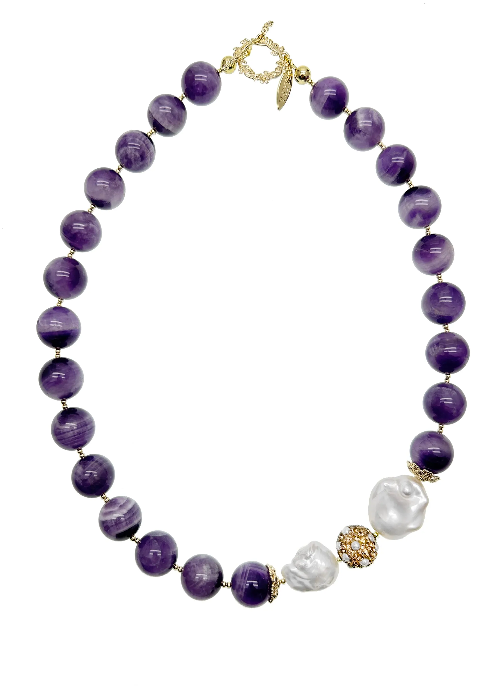 Amethyst With Baroque Pearl Statement Necklace KN046