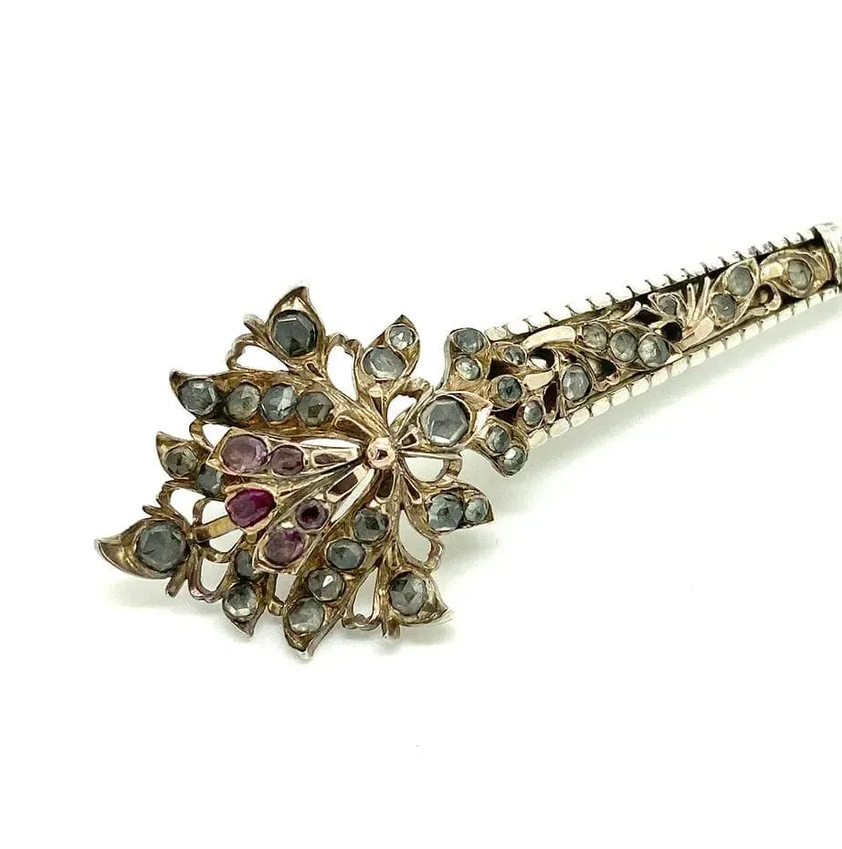 Antique 1900 Jargoon Ruby Sapphire Silver Gilt Kondakoora Brooch