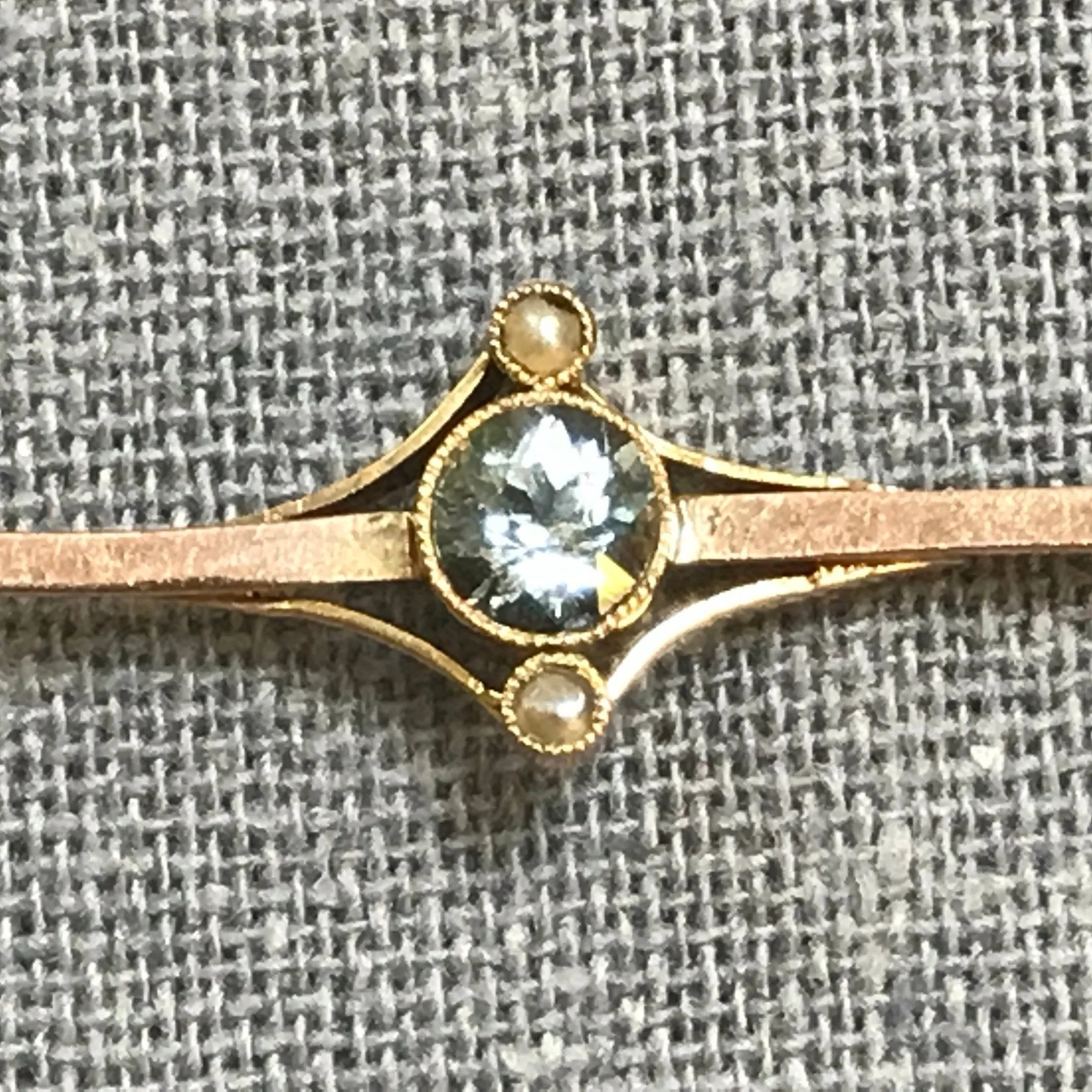 Antique Aquamarine Bar Pendant in 10K Yellow Gold. March Birthstone. Upcycled or Repurposed Jewelry.