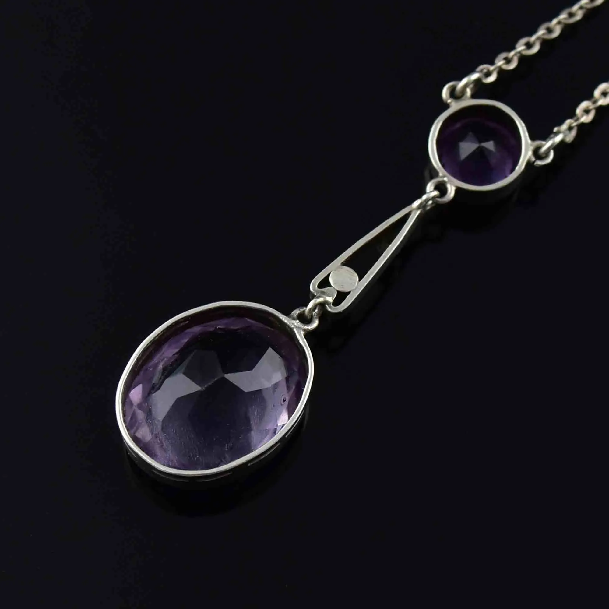 Antique Art Nouveau Silver Seed Pearl Amethyst Drop Necklace