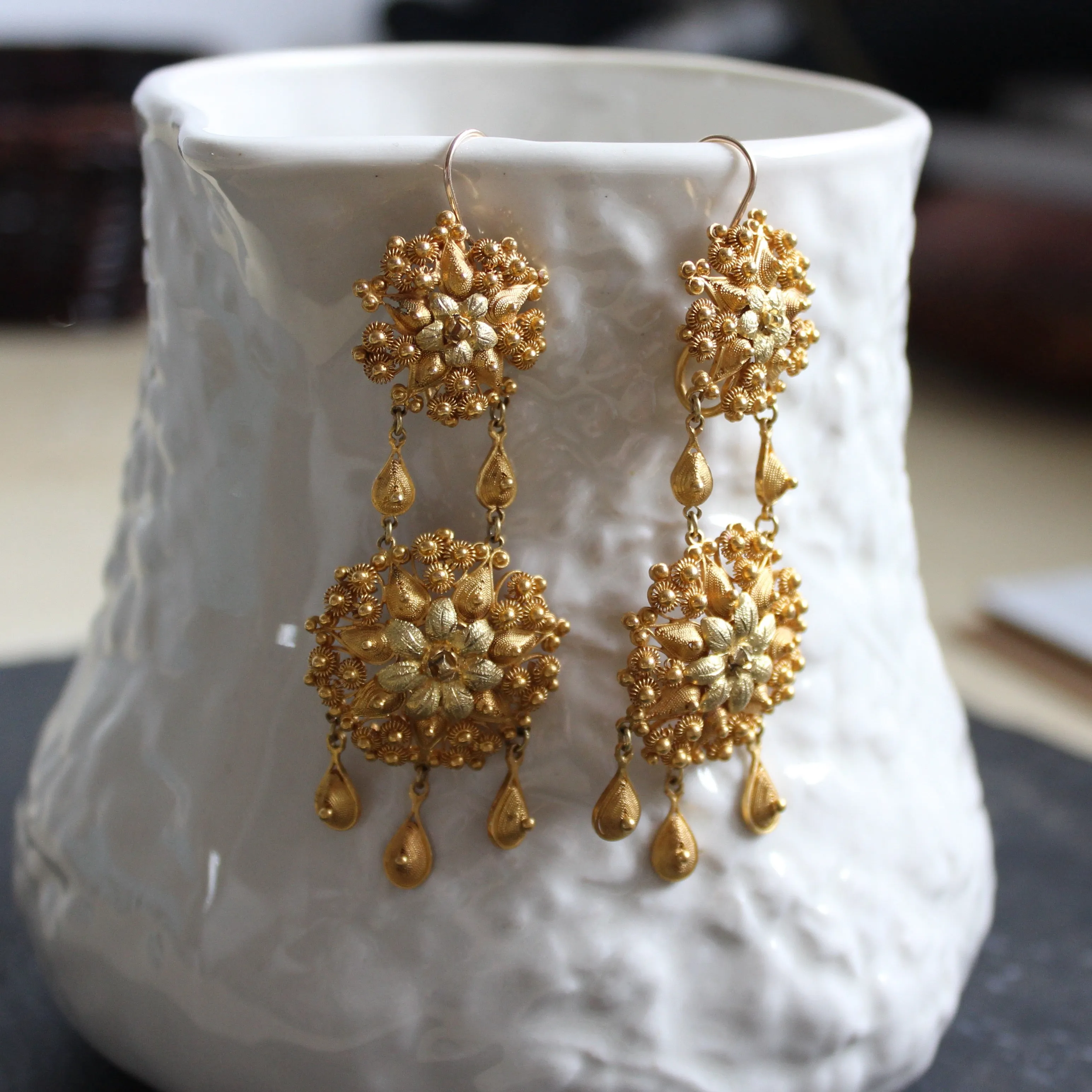 Antique Gold Plated Filigree Statement Earrings