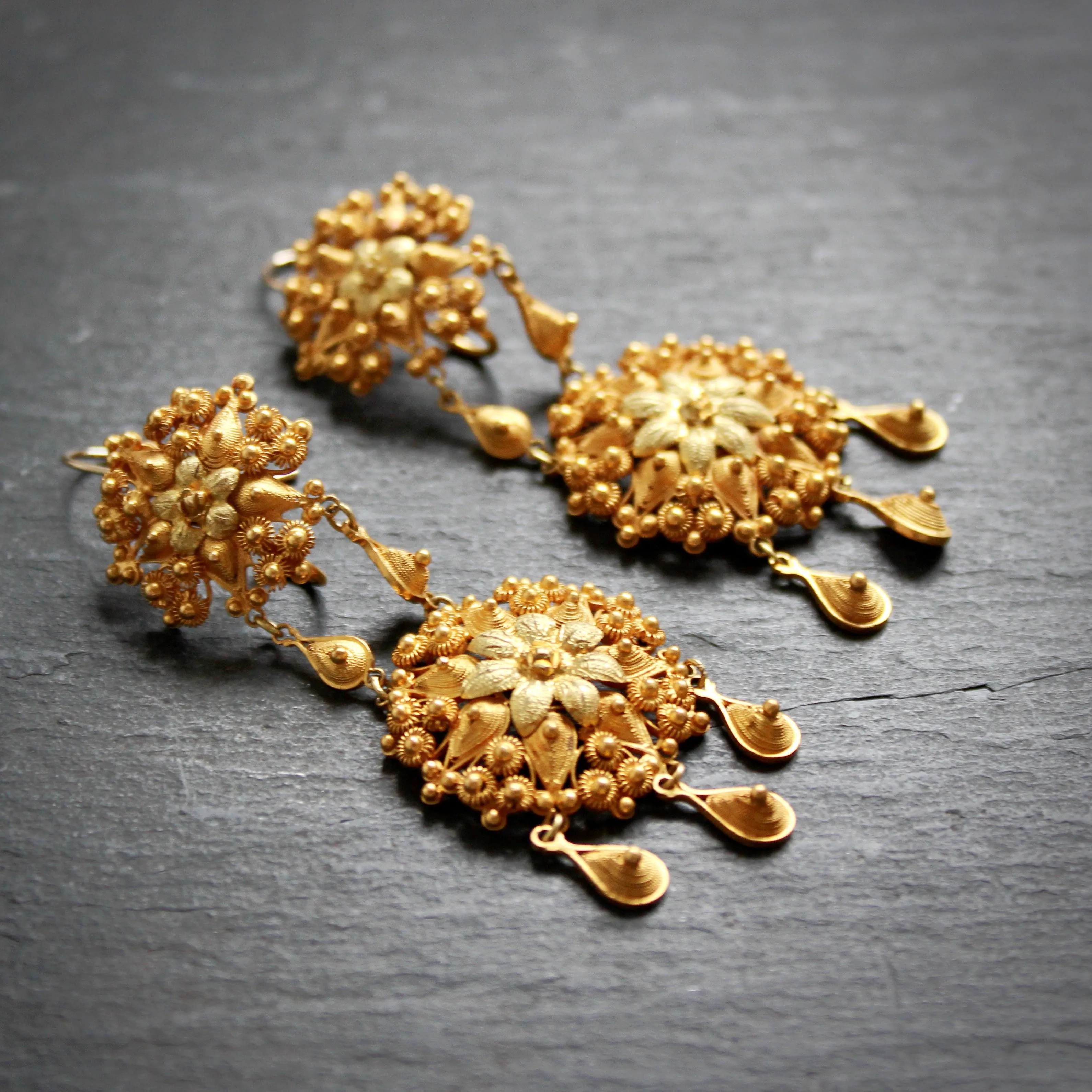 Antique Gold Plated Filigree Statement Earrings