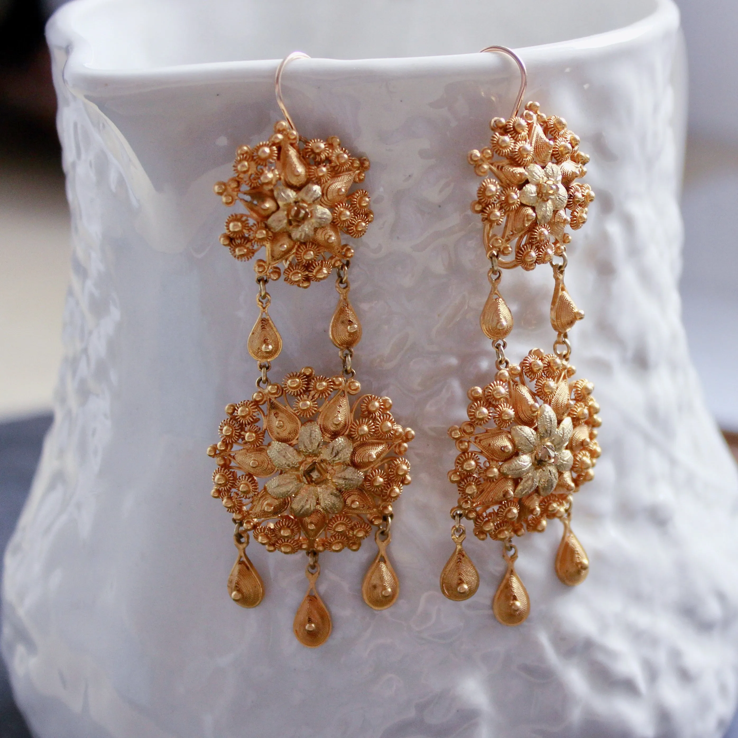 Antique Gold Plated Filigree Statement Earrings