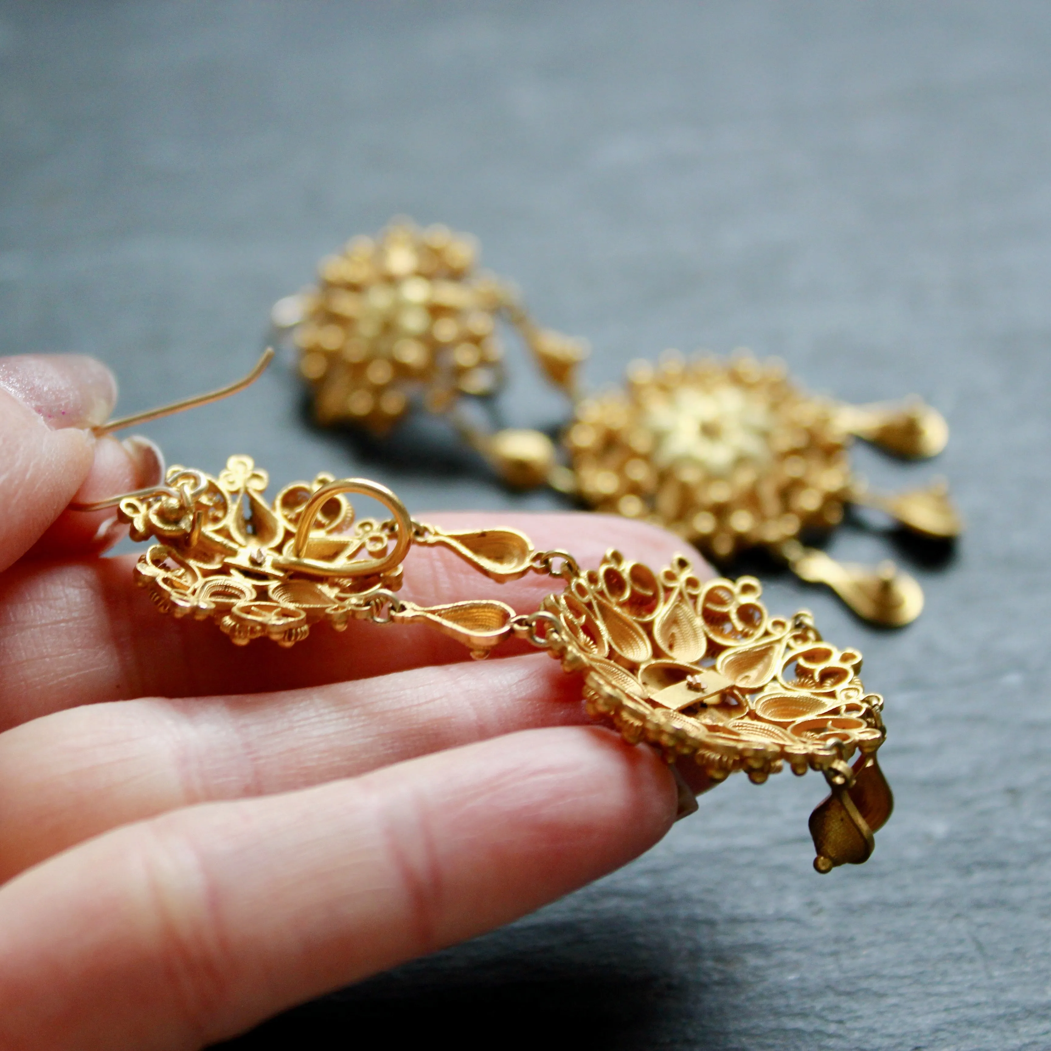 Antique Gold Plated Filigree Statement Earrings