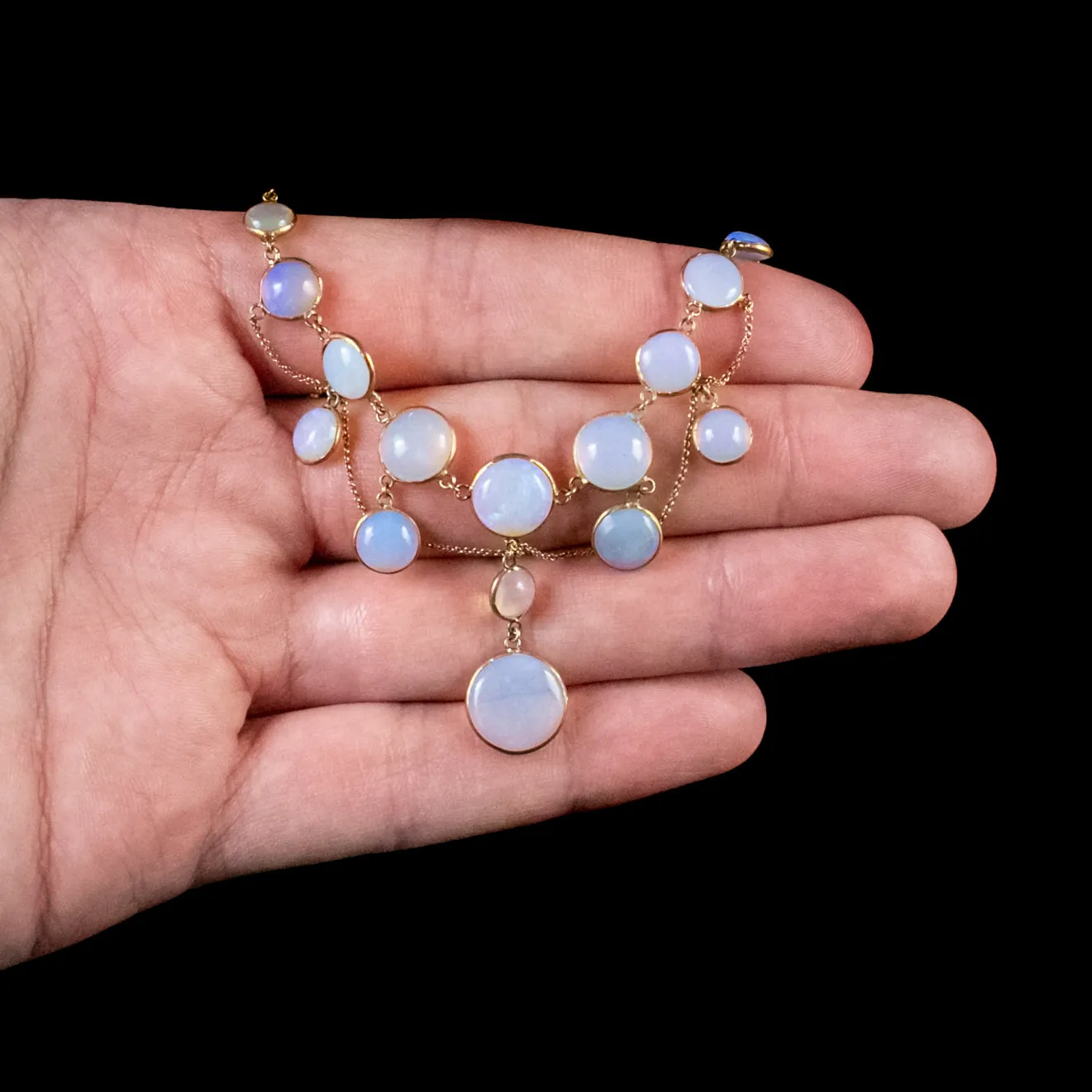 Antique Victorian Opal Festoon 18Ct Gold Necklace Circa 1900