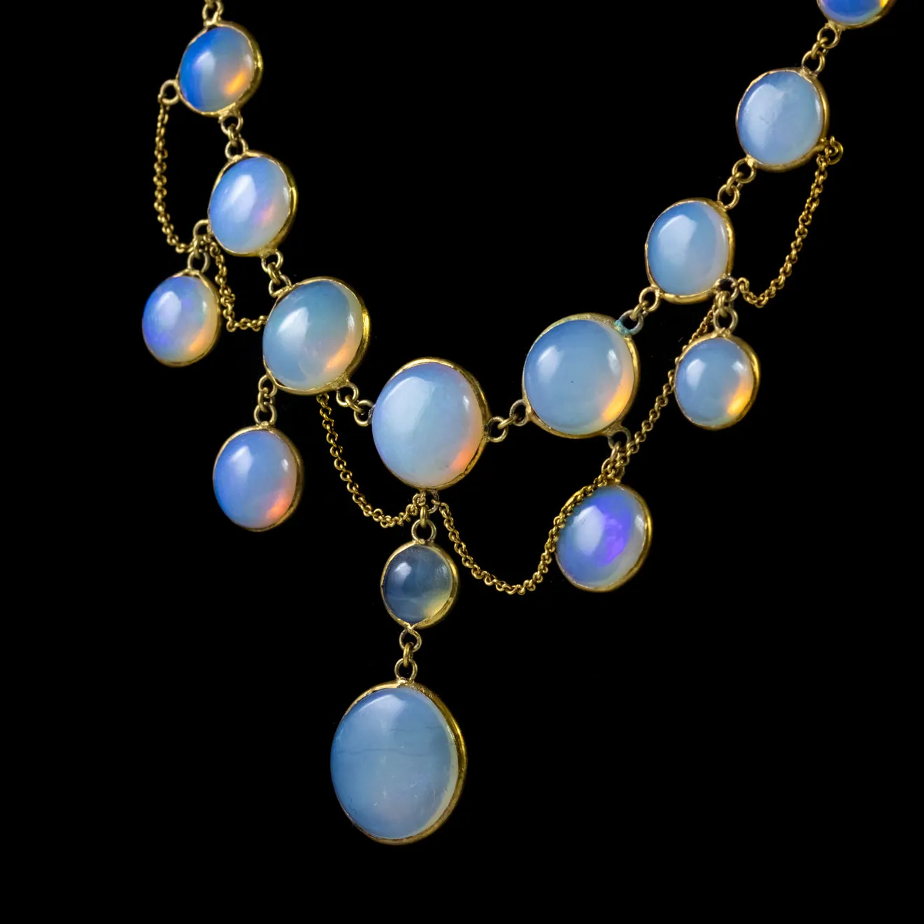 Antique Victorian Opal Festoon 18Ct Gold Necklace Circa 1900