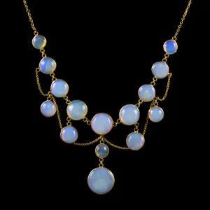 Antique Victorian Opal Festoon 18Ct Gold Necklace Circa 1900