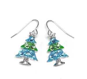 Aqua and Citrus Green Christmas Tree Earrings