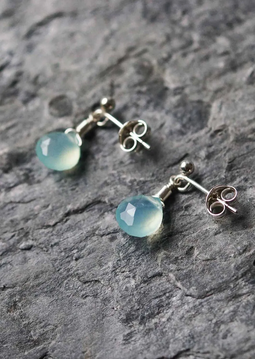 Aqua Chalcedony Stud Earrings