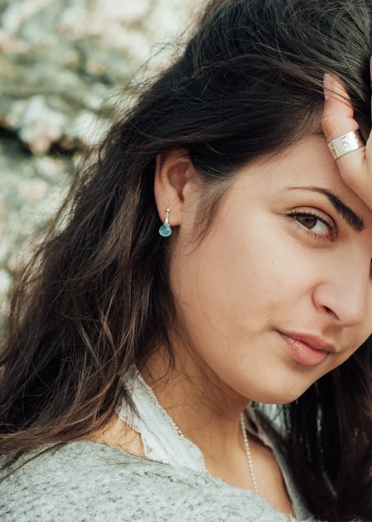 Aqua Chalcedony Stud Earrings