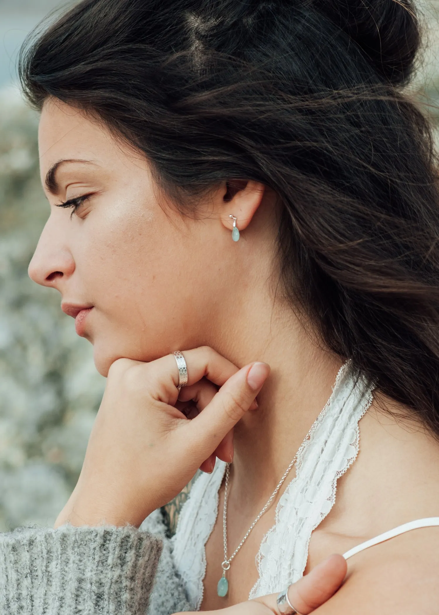 Aqua Chalcedony Stud Earrings