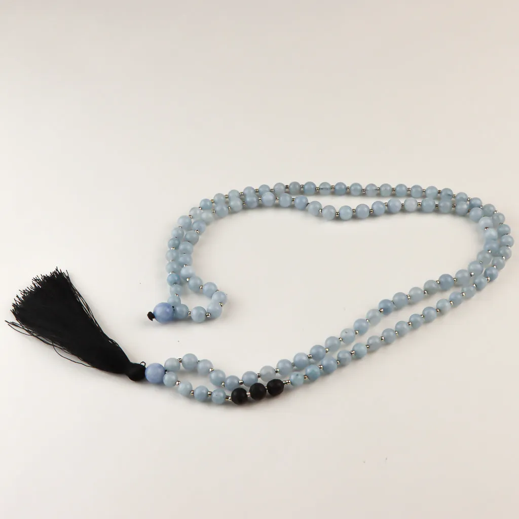 Aquamarine & Lavastone Mala Beads - 6mm